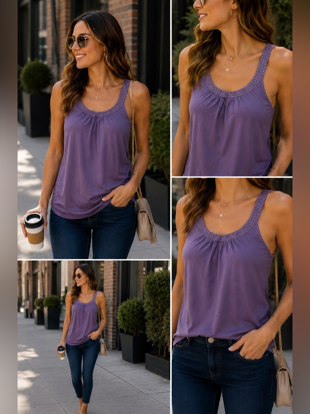 Imaginary Voyage Purple Studded Tank Top | Sleeveless Blouse | Camisole | Size S